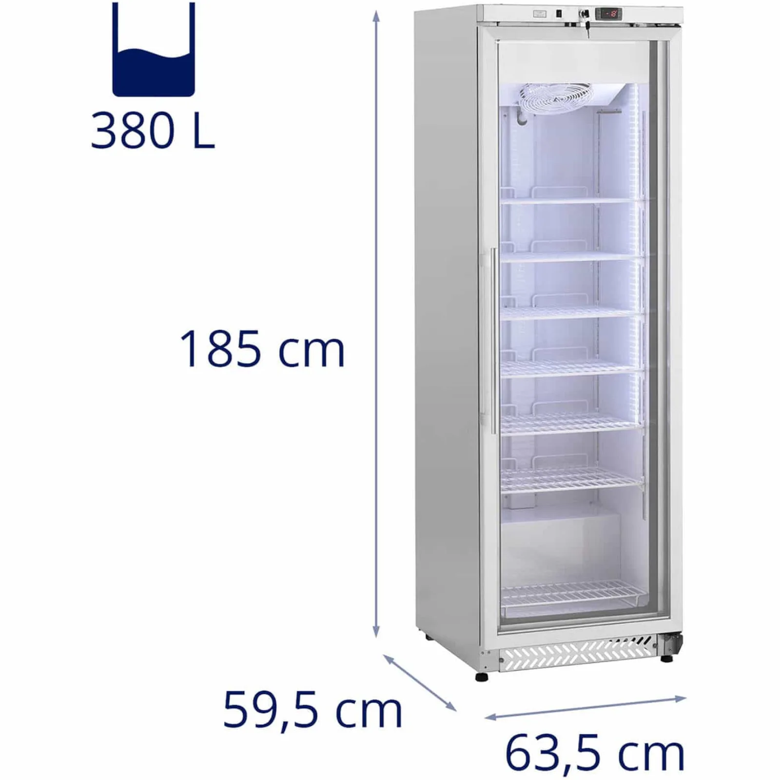 380 L glass-door chest freezer with lock, -18°C 7