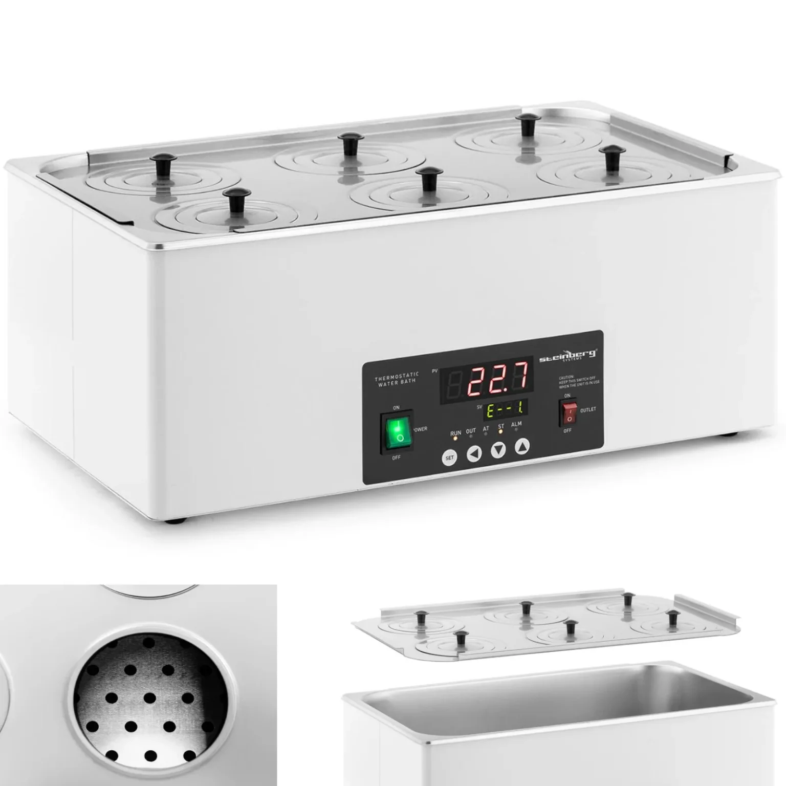 6-miestny laboratórny vodný kúpeľ 5–100 °C 22,5 l 6-miestny laboratórny vodný kúpeľ 5–100 °C 22,5 l
