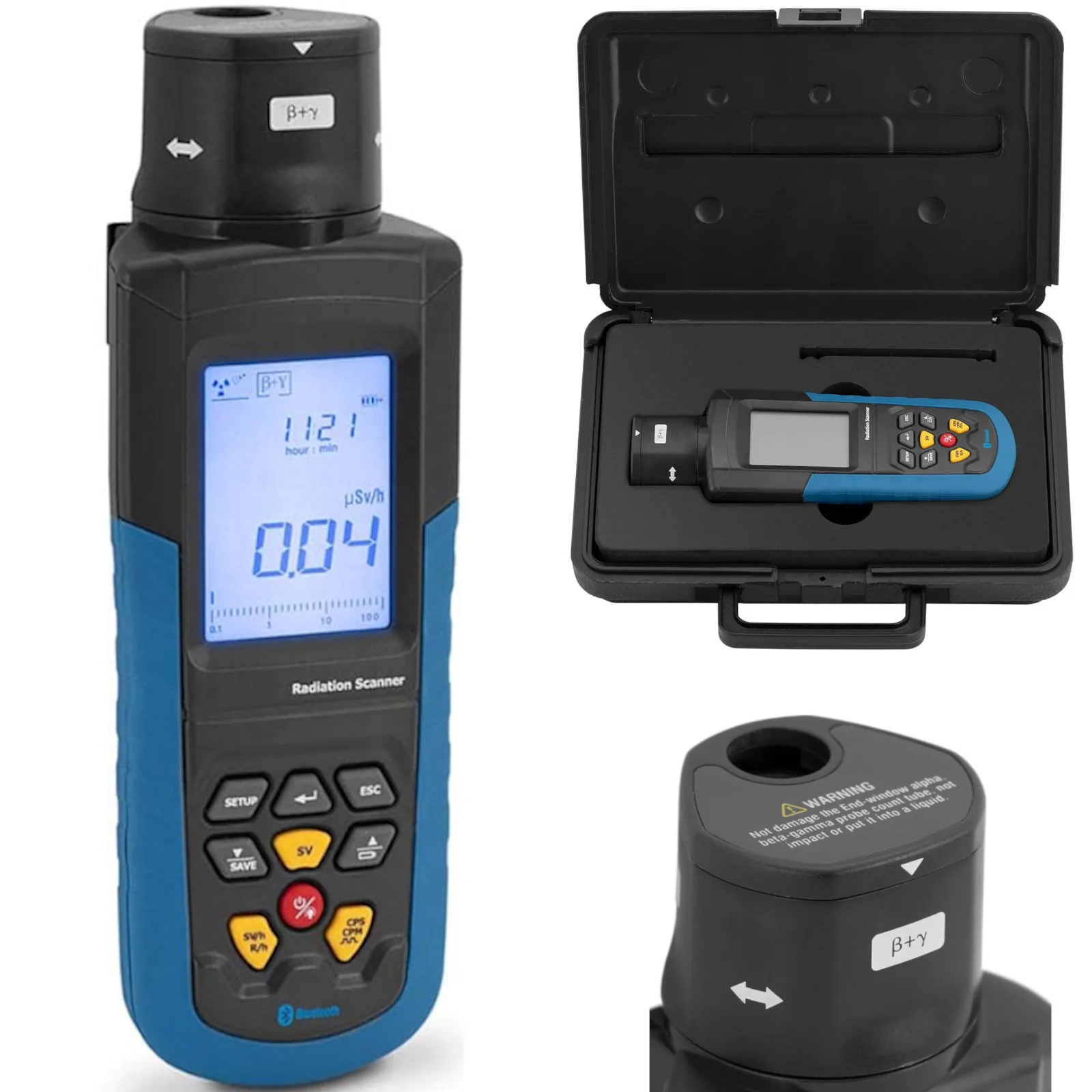 LCD Bluetooth Geiger-számláló radioaktív és röntgensugárzáshoz + hordtáska