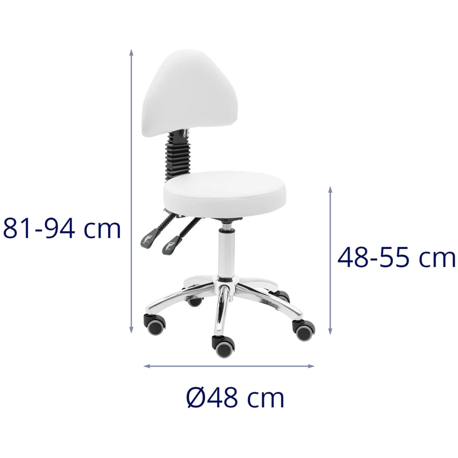 BULLE forgó szépségszék háttámlával és görgőkkel, 48–55 cm – fehér 6