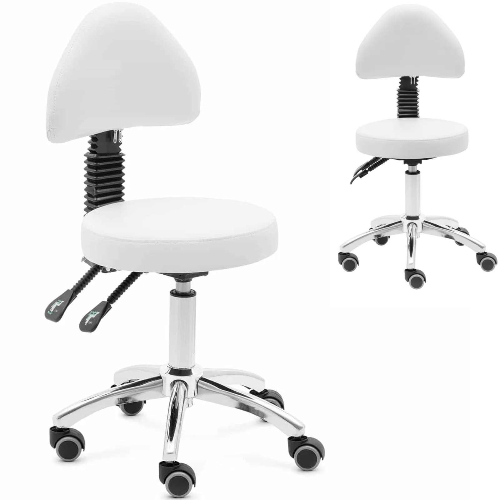 BULLE forgó szépségszék háttámlával és görgőkkel, 48–55 cm – fehér