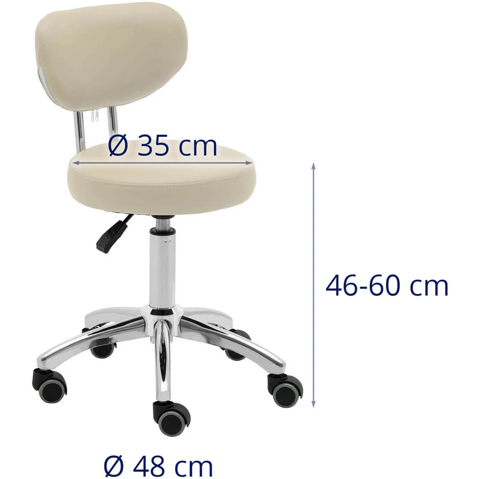 ASCONA Kosmetikdrehstuhl mit Rückenlehne auf Rollen, 46–60 cm – dunkelbeige 6
