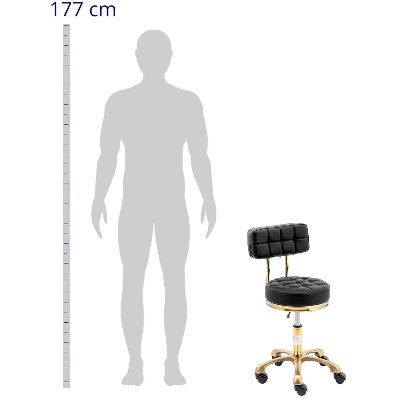 Scaun de cosmetică cu spătar pe roți, până la 150 kg, GELA negru și auriu 3