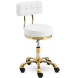 Beauty stool chair with backrest on wheels, up to 150 kg, GELA white and gold 2