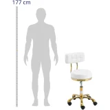 Beauty stool chair with backrest on wheels, up to 150 kg, GELA white and gold 3