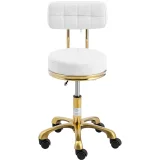 Beauty stool chair with backrest on wheels, up to 150 kg, GELA white and gold 6