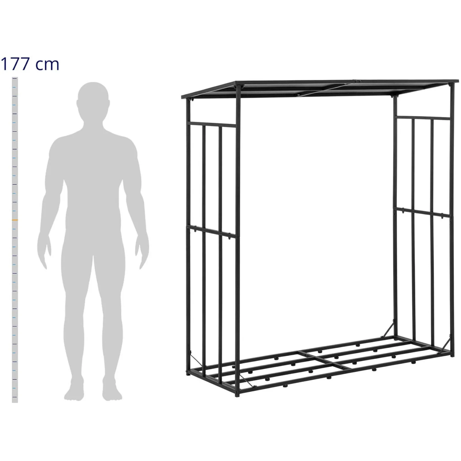 Kültéri fém tűzifatartó tetővel, teherbírás: akár 300 kg, 161 x 65 x 177 cm