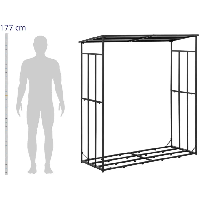 Kültéri fém tűzifatartó tetővel, teherbírás: akár 300 kg, 161 x 65 x 177 cm