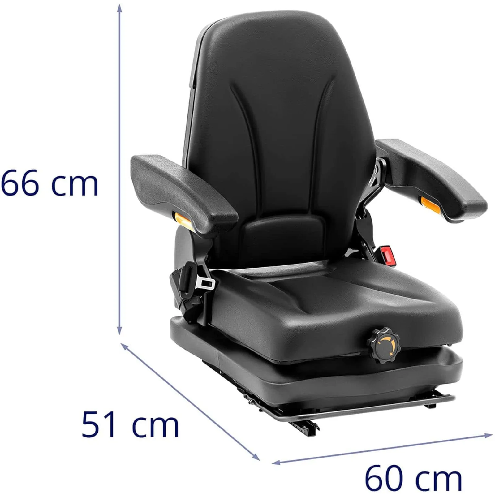 Adjustable seat with armrests and seat belt for tractor, seat dimensions 42x47cm 9