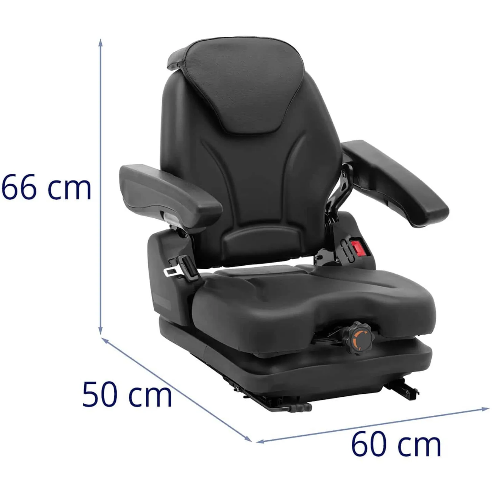 Adjustable tractor seat with armrests and seat belt, seat dimensions 46x46 cm 8