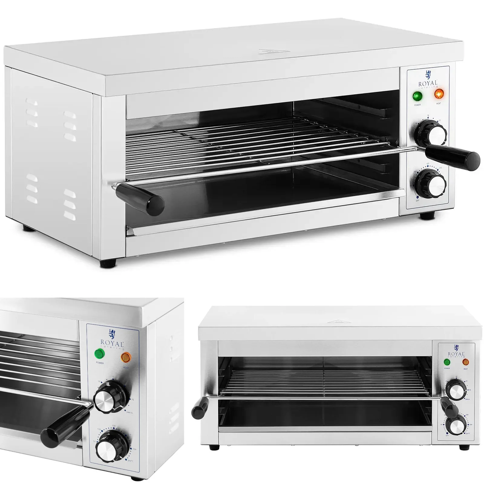 Salamander kenyérpirító grillezett szendvicsekhez és pirítóshoz, 50–300 °C, 2500 W Salamander kenyérpirító grillezett szendvicsekhez és pirítóshoz, 50–300 °C, 2500 W