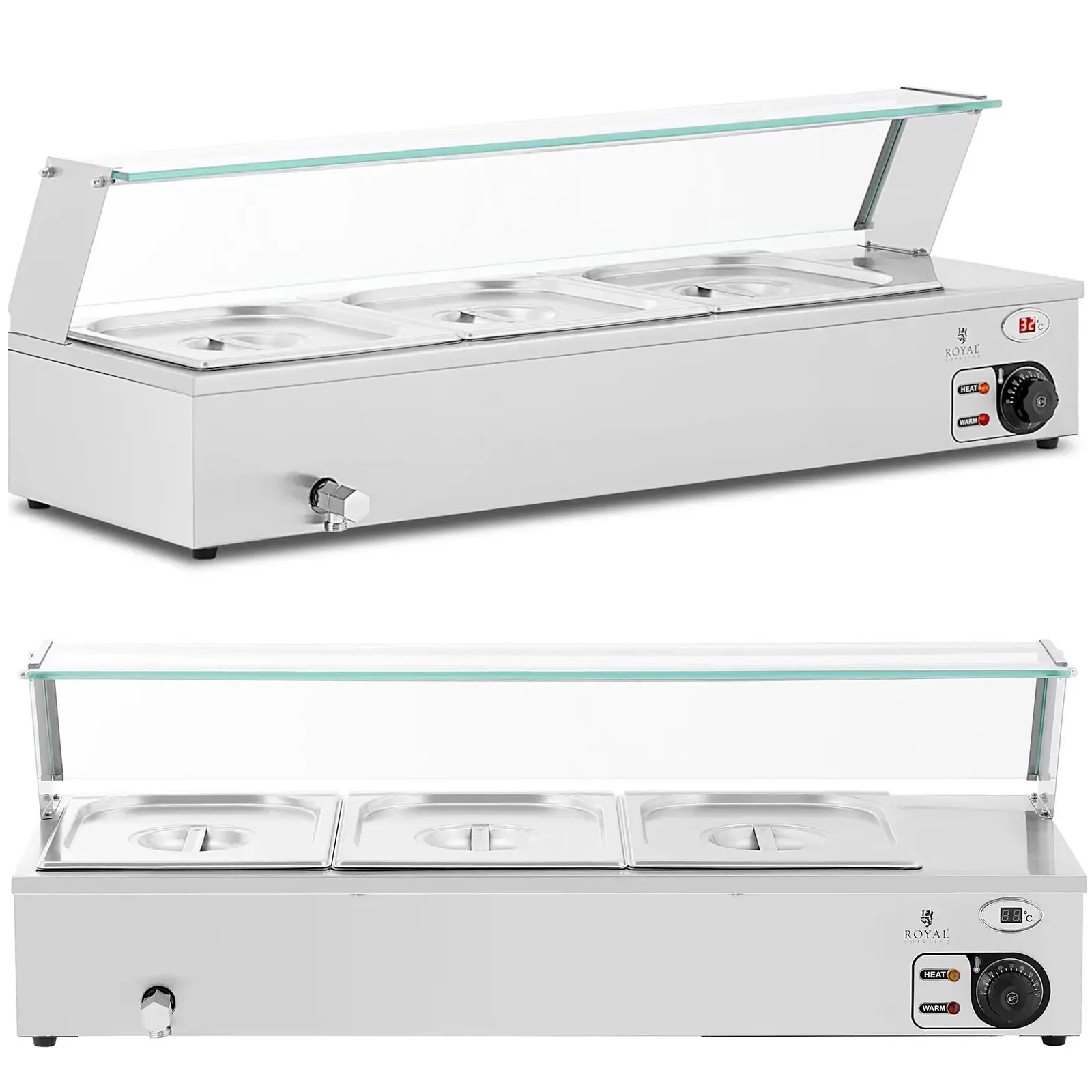 Bemar ételmelegítő, fedeles büfé melegítő, 3 x GN 1/2, 2000 W