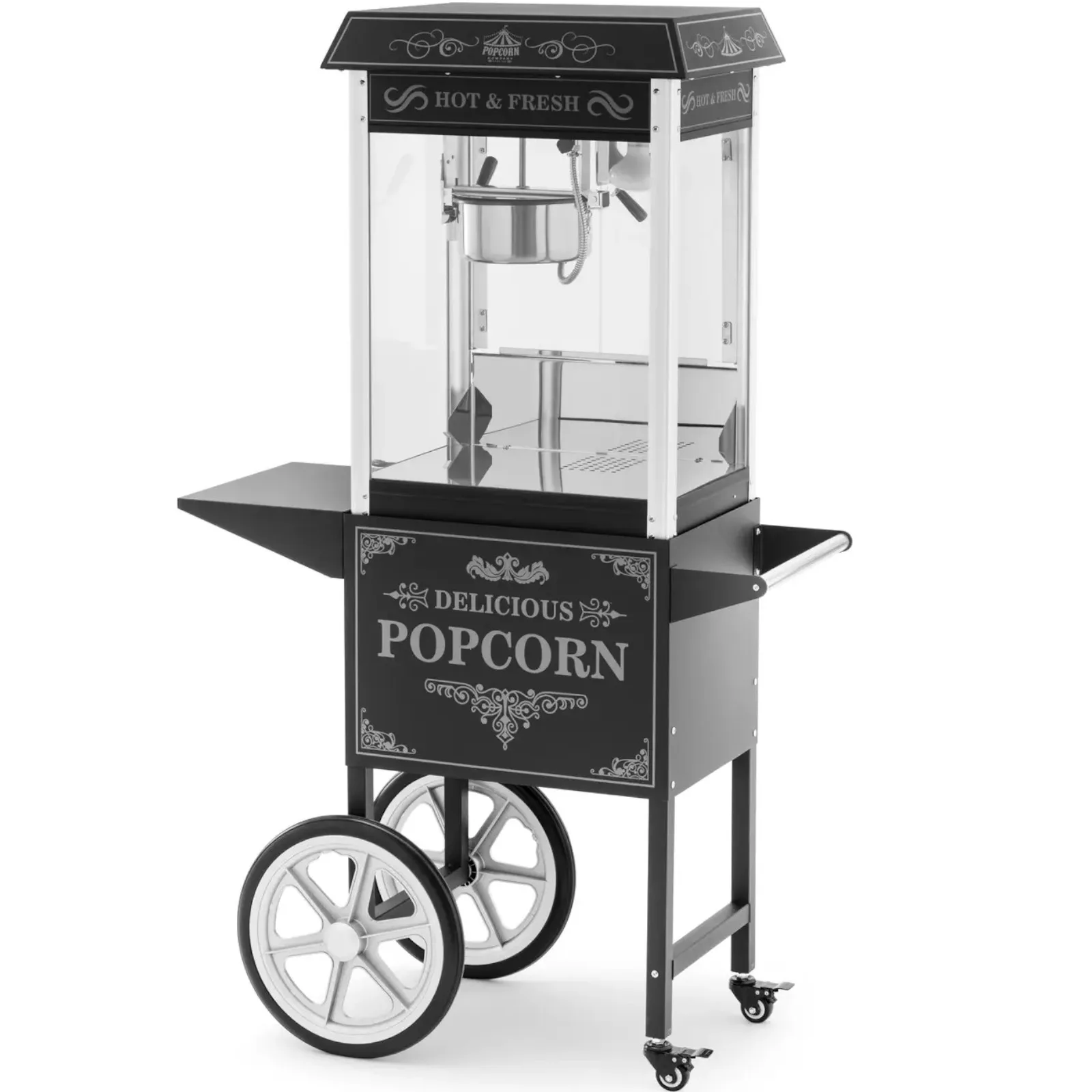 Aparat profesional de popcorn pe cărucior cu iluminare RETRO, 88 L, 1600 W, negru 2