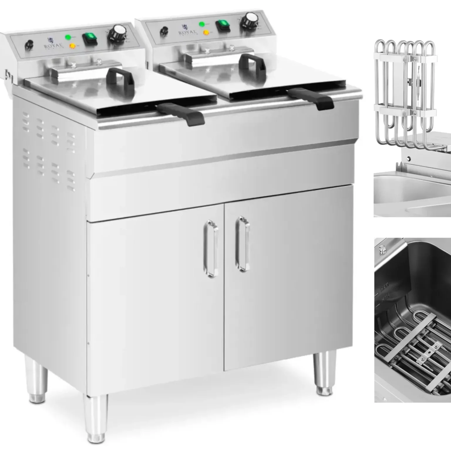 Dvostruka slobodno stojeća električna friteza s kućištem, 400 V, 10.000 W, 26 l Dvostruka slobodno stojeća električna friteza s kućištem, 400 V, 10.000 W, 26 l