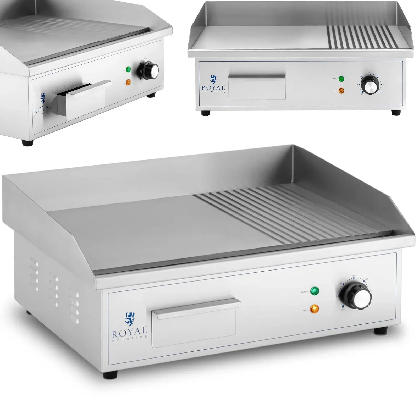 Elektromos grill sima és barázdált grilllapokkal, 548 x 350 mm, 3000 W