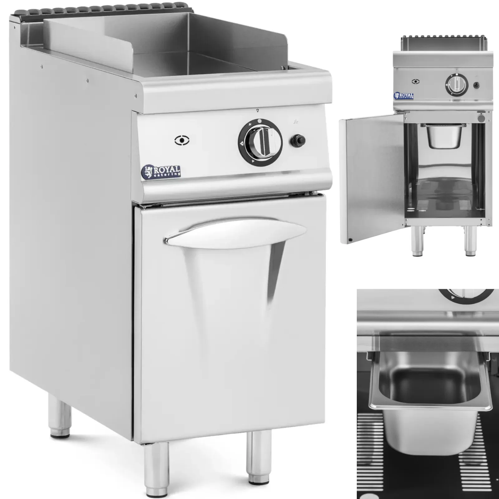 Sima felületű gázgrill szekrénnyel propán / LPG / földgázhoz, 6 kW