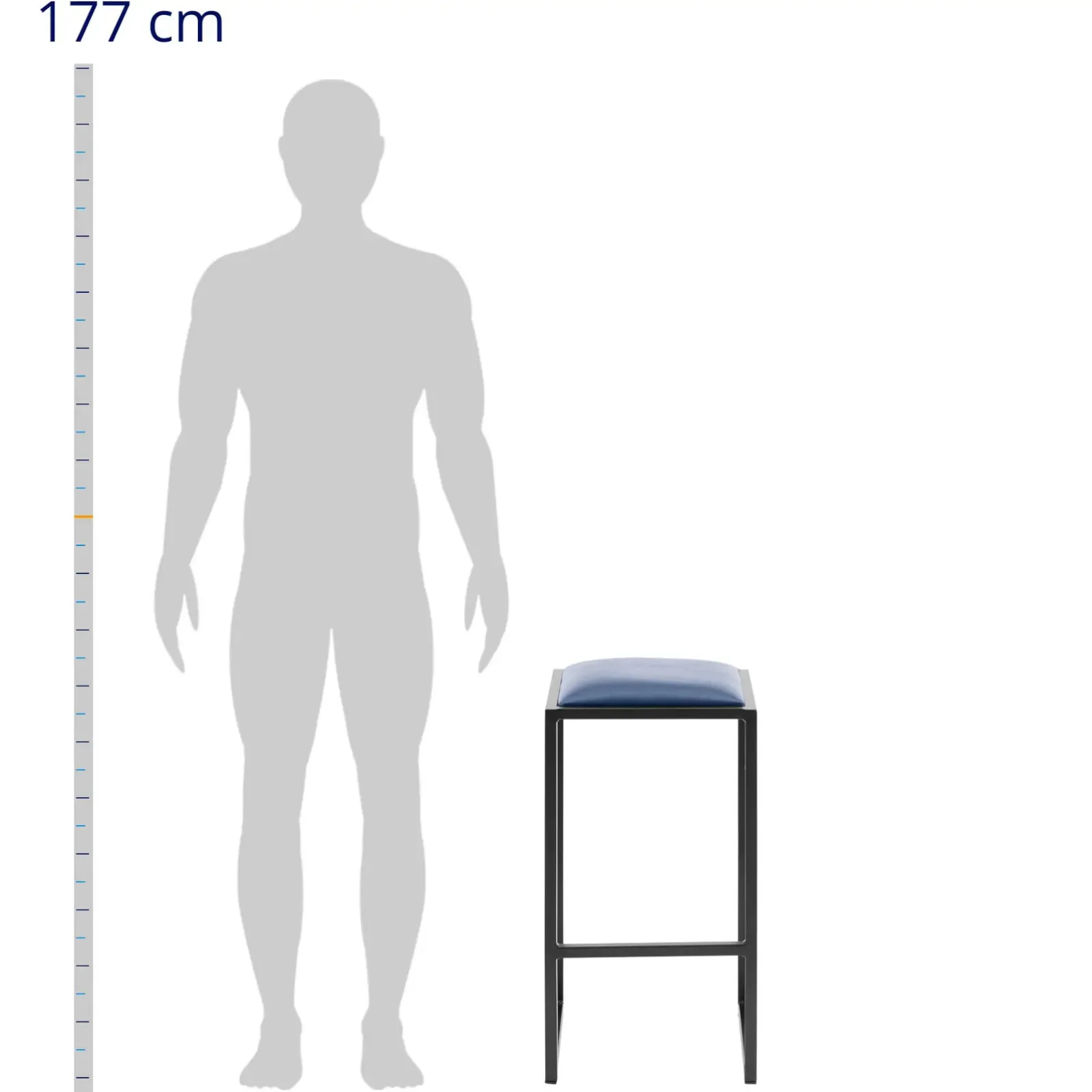 Loft stílusú fém bárszék fekete és kék kárpitozással - 2 db.