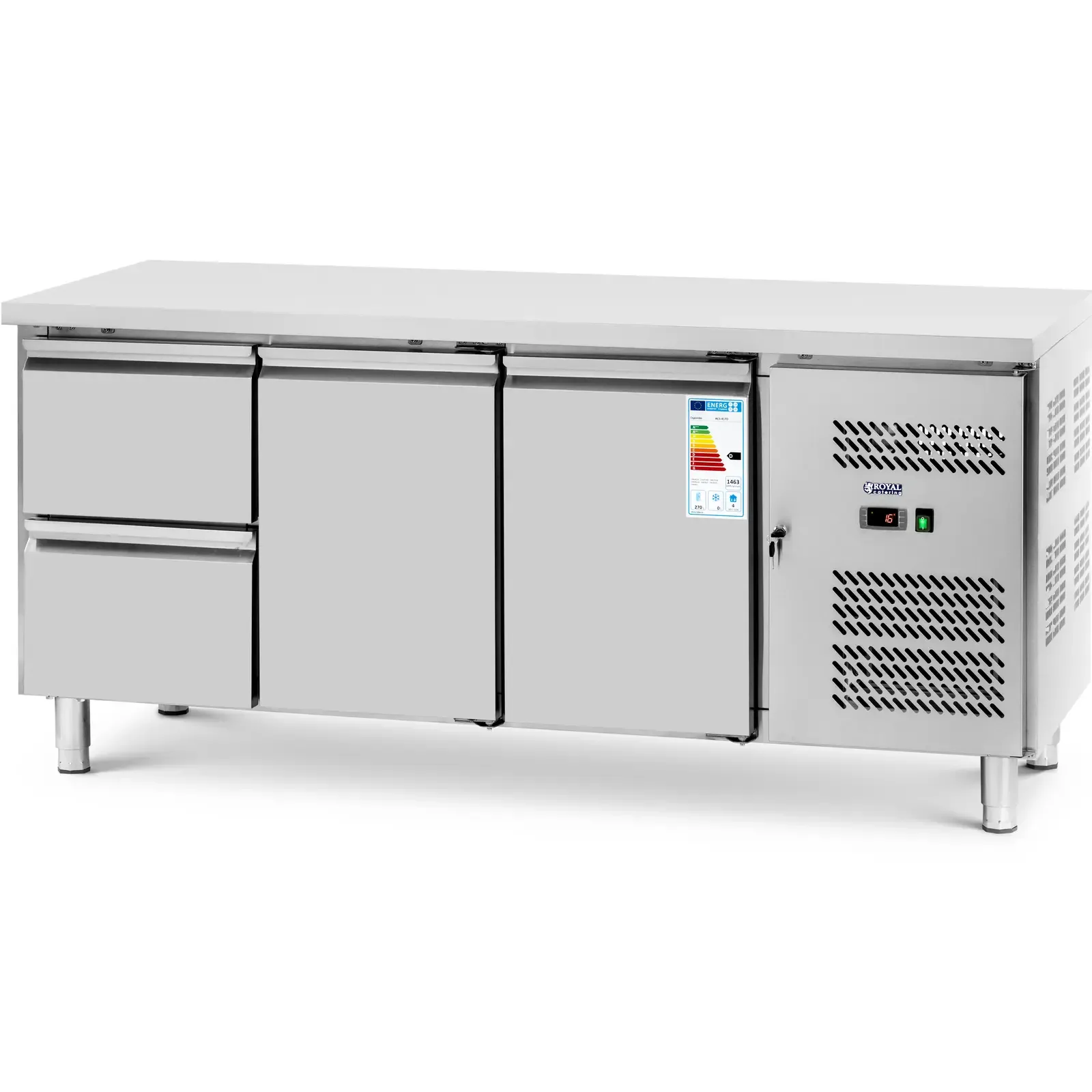 Masă frigorifică cu blat de lucru, 2 compartimente, 2 sertare, -2–10 °C, 417 L, 275 L 2