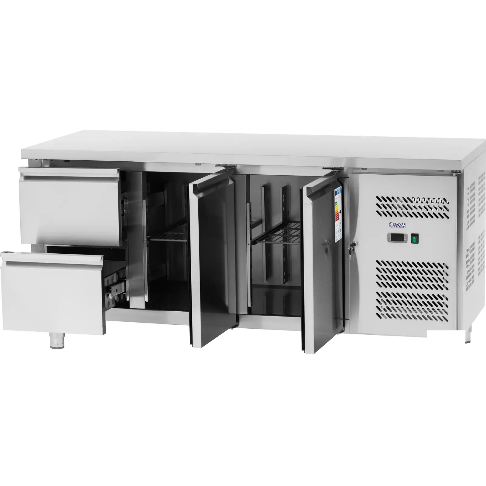 Masă frigorifică cu blat de lucru, 2 compartimente, 2 sertare, -2–10 °C, 417 L, 275 L 5