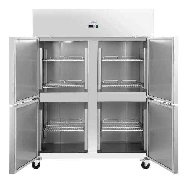 4 ajtós hűtőszekrény görgőkkel, 2–8 °C, 1001 l, 86x148x199 cm