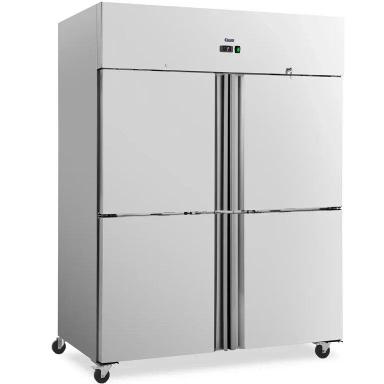 4 ajtós hűtőszekrény görgőkkel, 2–8 °C, 1001 l, 86x148x199 cm