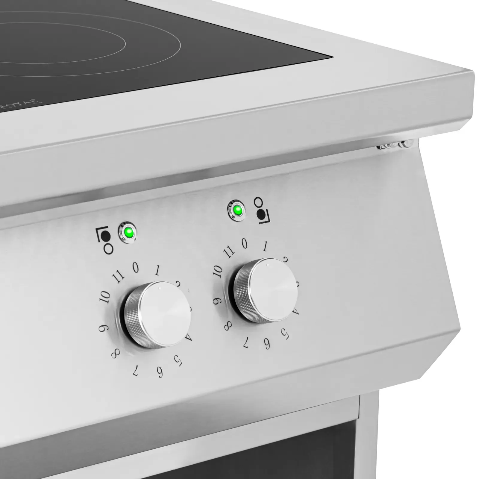 Freestanding induction cooktop with open base, 6 burners, 25.5 kW 3