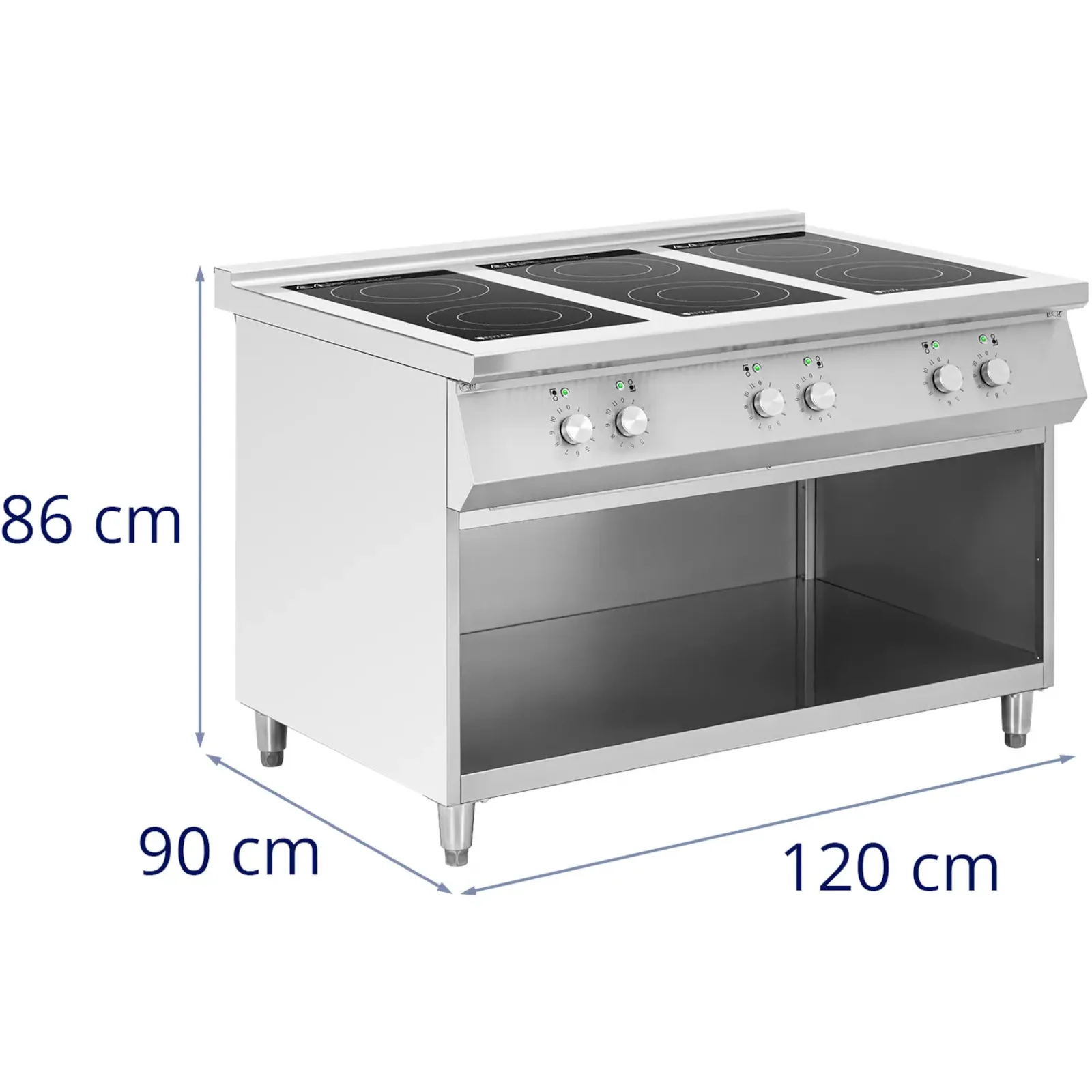 Freestanding induction cooktop with open base, 6 burners, 25.5 kW 7