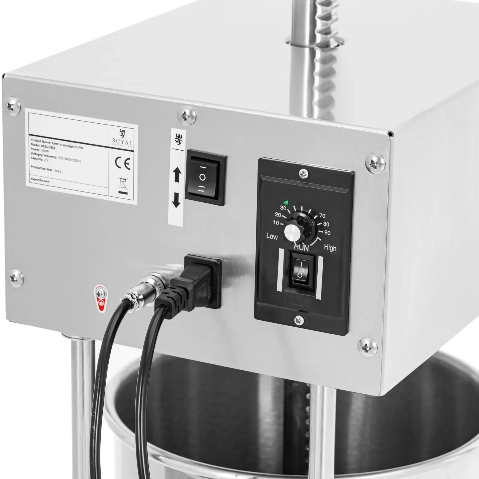 Elektrická vertikálna plnička na klobásy, 4 lieviky, 25 l, 350 W 3