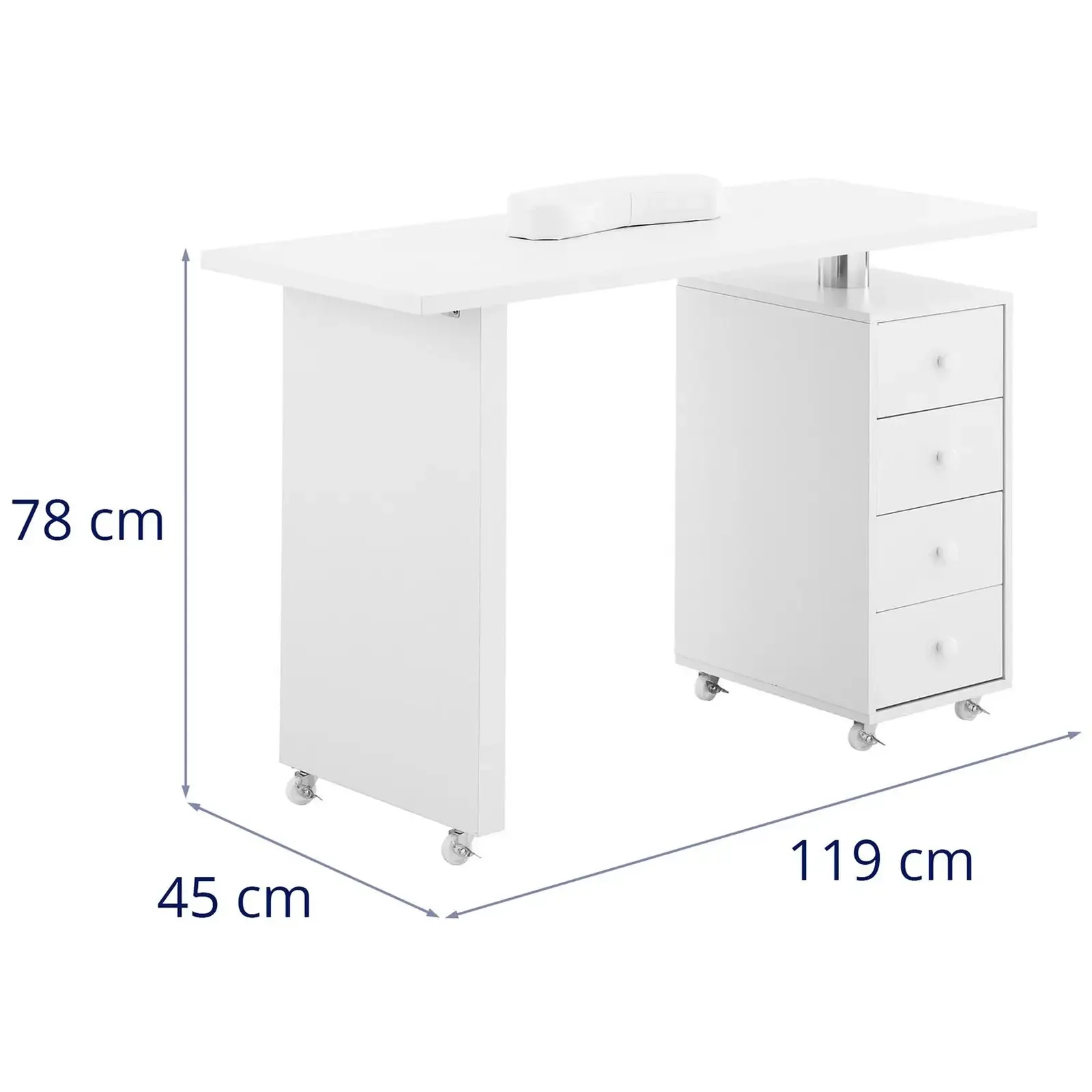 Masă de manichiură cu suport pentru mâini, 4 sertare, 119 x 45 cm - alb 6