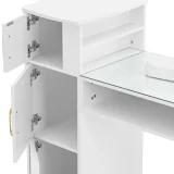 Măsuță cosmetică pentru manichiură, blat din sticlă, 3 sertare, 3 dulăpioare, 140 x 50 cm - alb și auriu 5