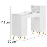 Măsuță cosmetică pentru manichiură, blat din sticlă, 3 sertare, 3 dulăpioare, 140 x 50 cm - alb și auriu 6