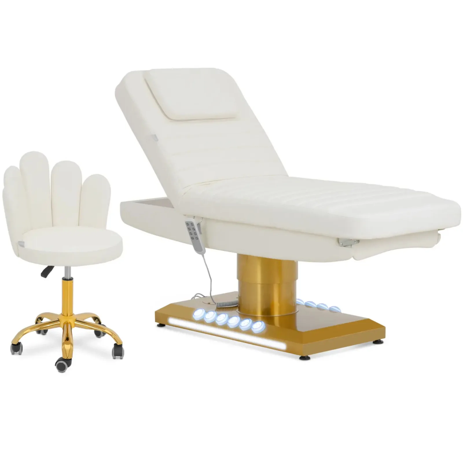 Beheizbarer SPA-Kosmetikstuhl mit 3 Motoren, 200 kg Tragkraft, SAVONA – weiß und gold 2