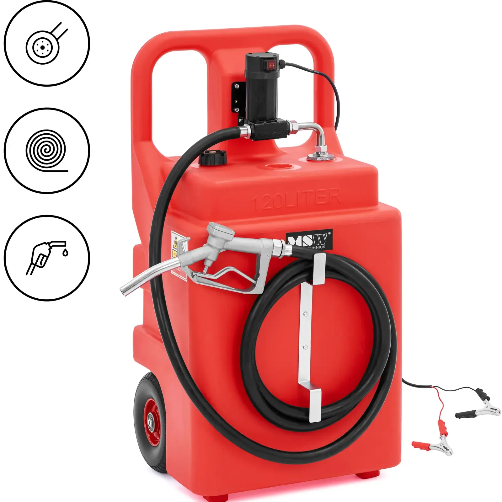 Rezervor portabil de combustibil cu pompă electrică și duză pe roți, 37 l/min, 120 l 2