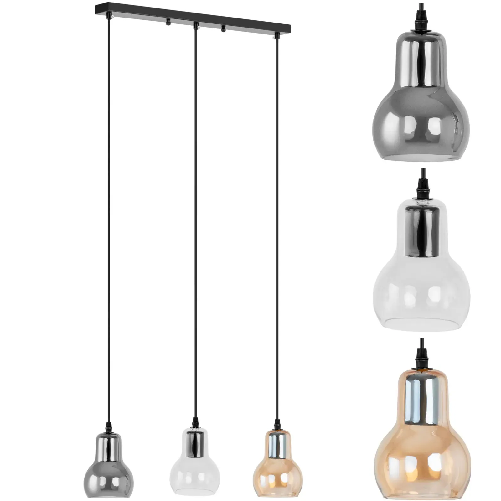 Modern, 3 lámpás E27 mennyezeti lámpa – üvegburák