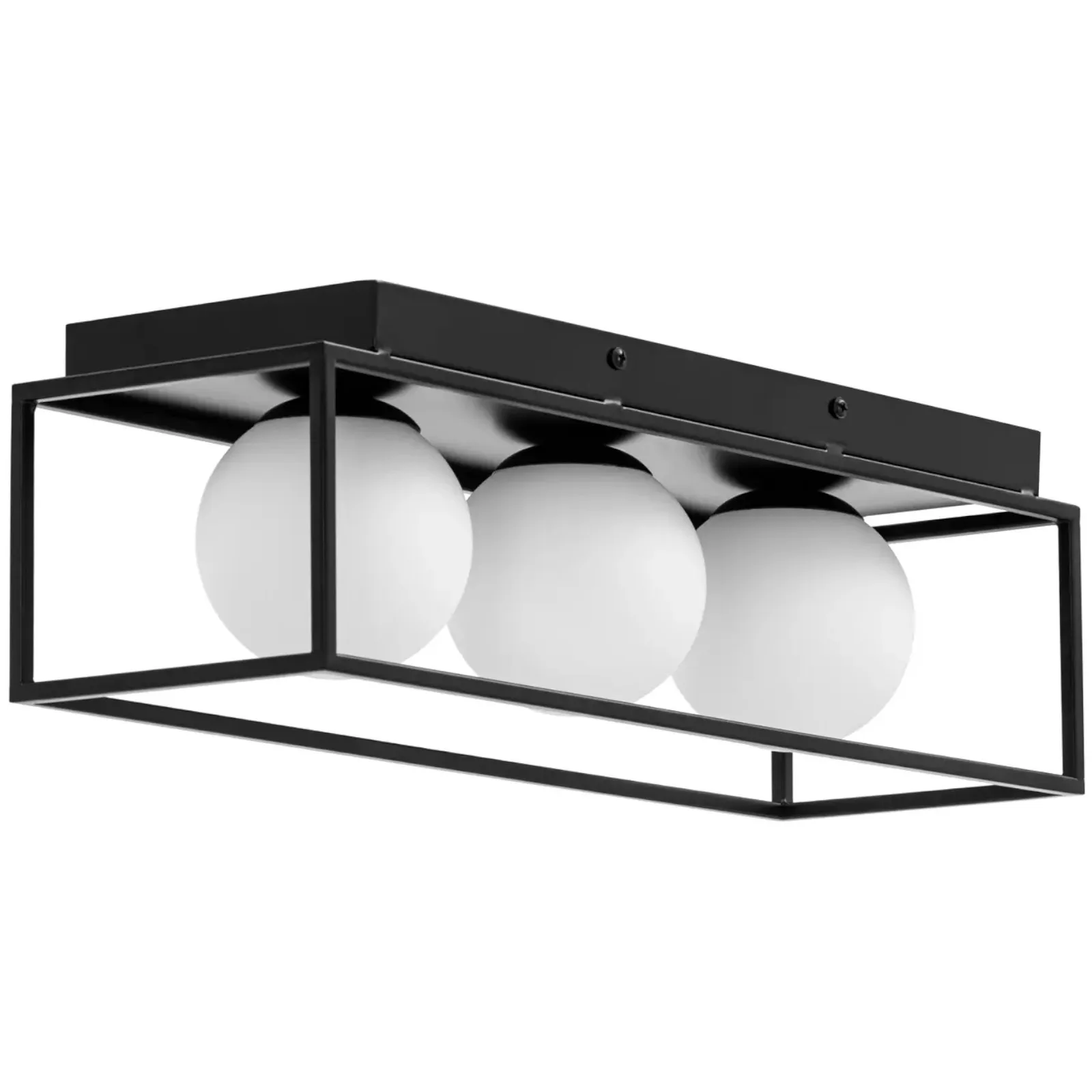 Modern, 3 lámpás E9 mennyezeti lámpa – üveggömbök keretben