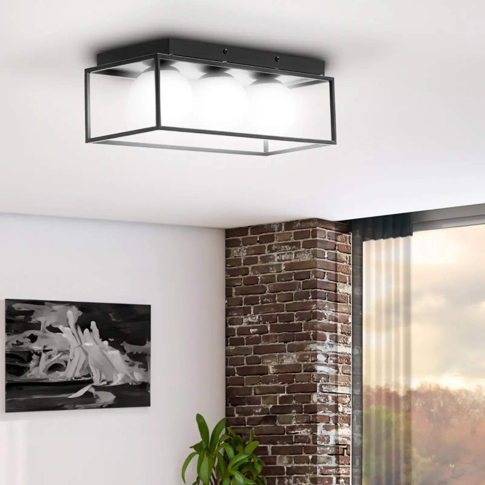 Modern 3-light E9 ceiling lamp - glass spheres in a frame 4