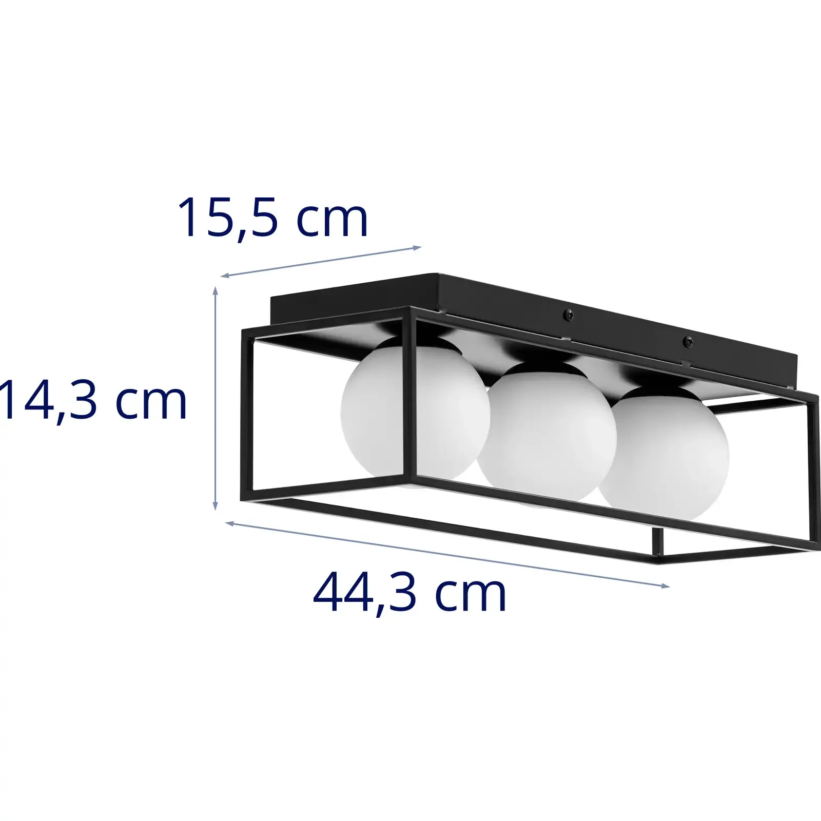 Modern 3-light E9 ceiling lamp - glass spheres in a frame 6