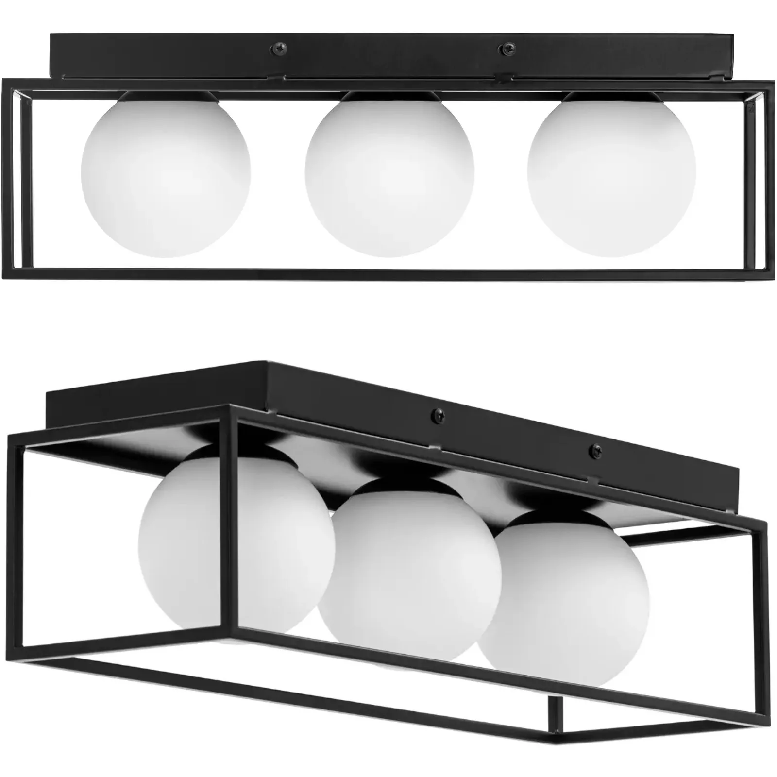 Modern, 3 lámpás E9 mennyezeti lámpa – üveggömbök keretben