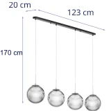 Modern 4-lámpás mennyezeti lámpa, E27 - füstölt üveg 4