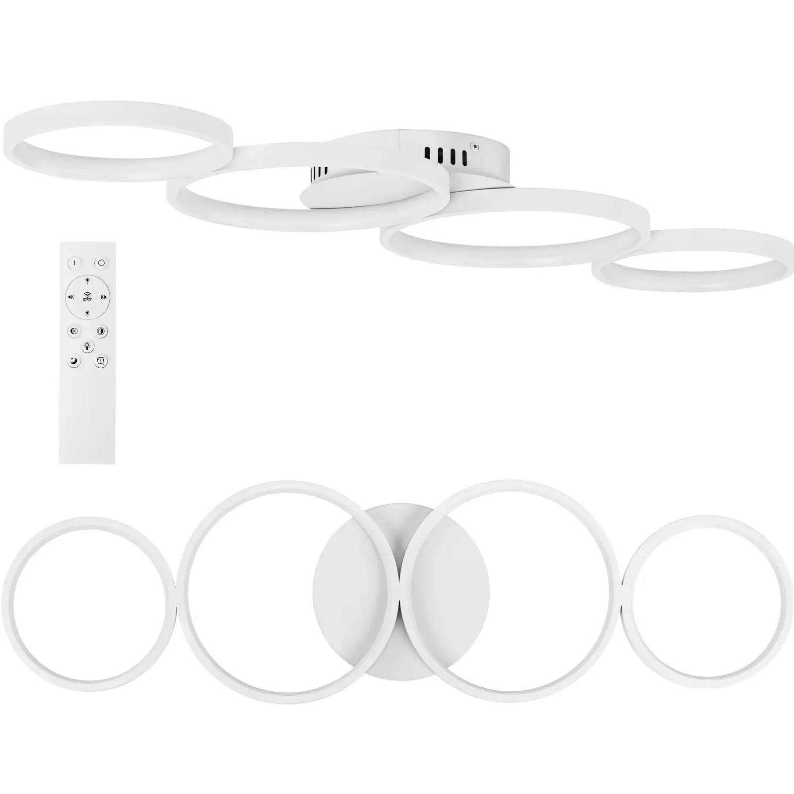 Modern LED mennyezeti lámpa távirányítóval – 4 fehér kör