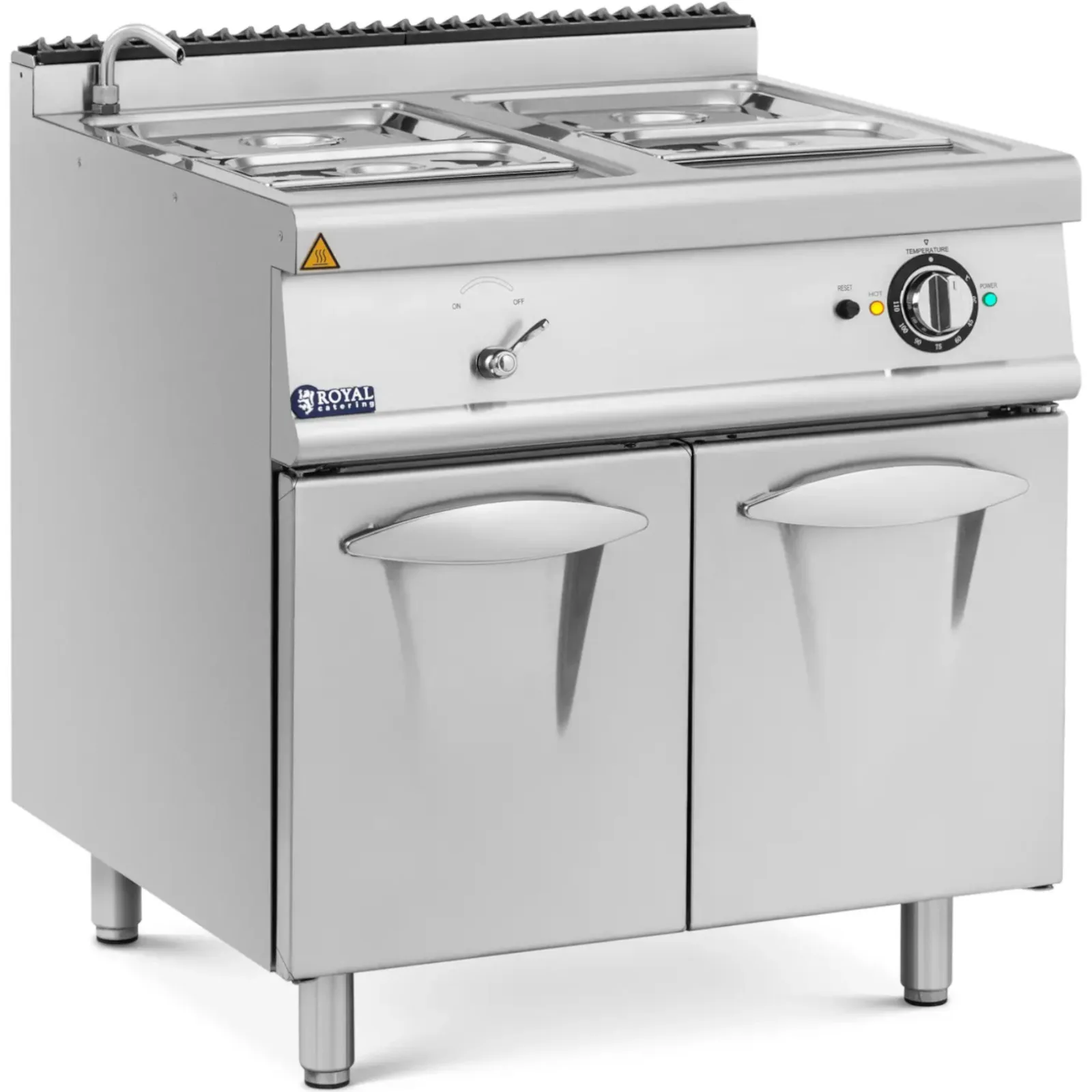 Elektromos vízfürdő szekrénnyel és csapokkal, 2x GN 1/2, 2x GN 1/3, 6000 W