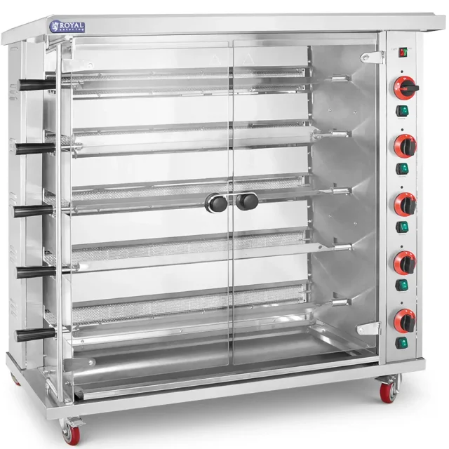 Gázos forgóspit akár 25 csirkéhez, 5 nyárssal, propán-bután, 25 kW