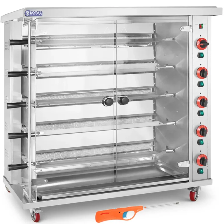 Gázos forgóspit akár 25 csirkéhez, 5 nyárssal, propán-bután, 25 kW