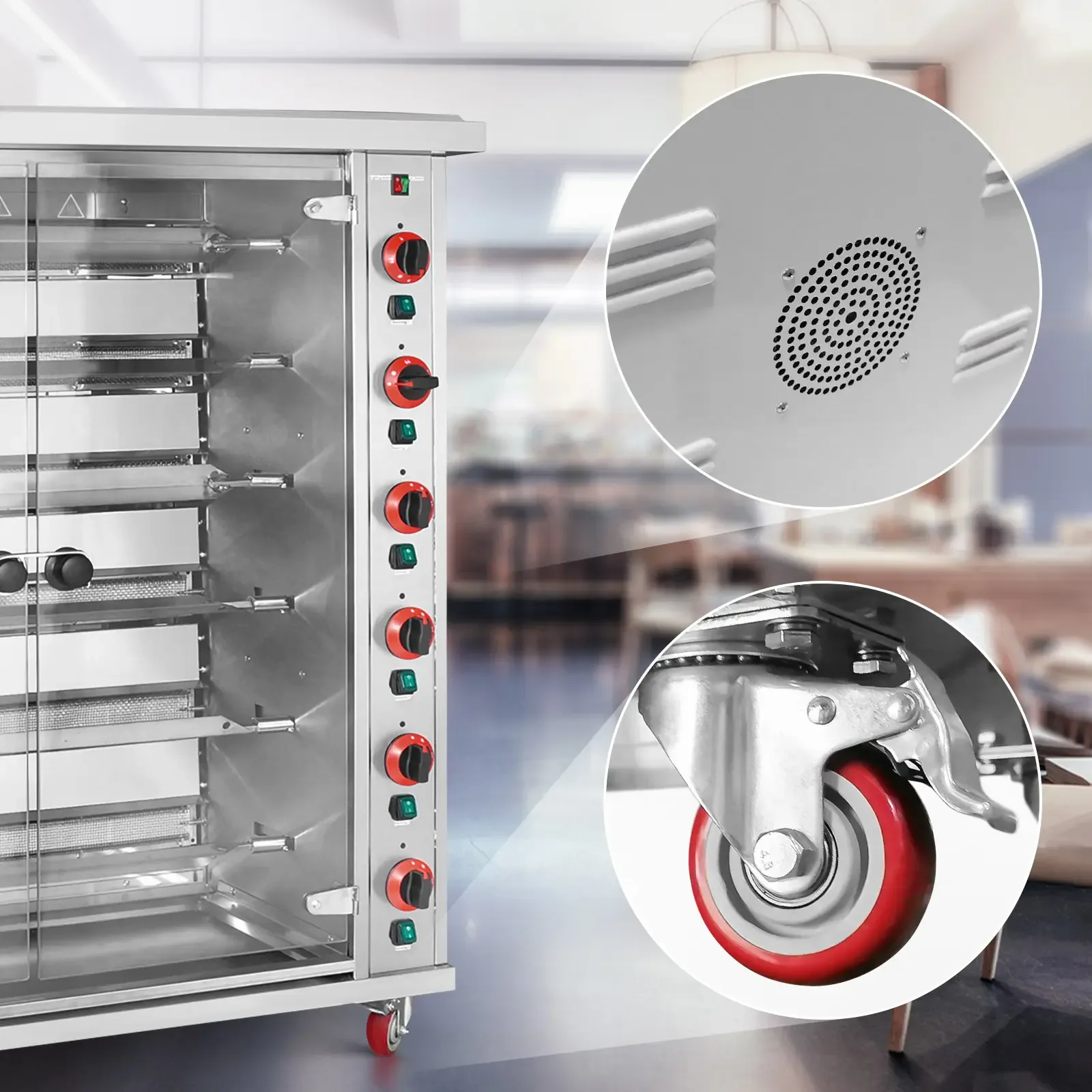 Rotisor cu gaz pentru până la 30 de pui, 6 frigărui, propan-butan, 30 kW 6