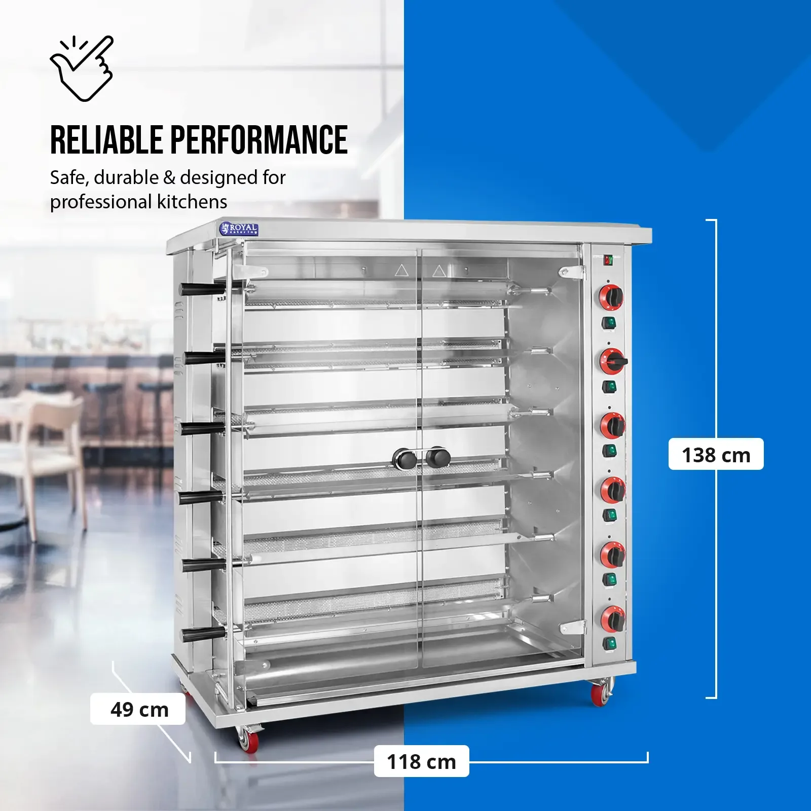Rotisor cu gaz pentru până la 30 de pui, 6 frigărui, propan-butan, 30 kW 8