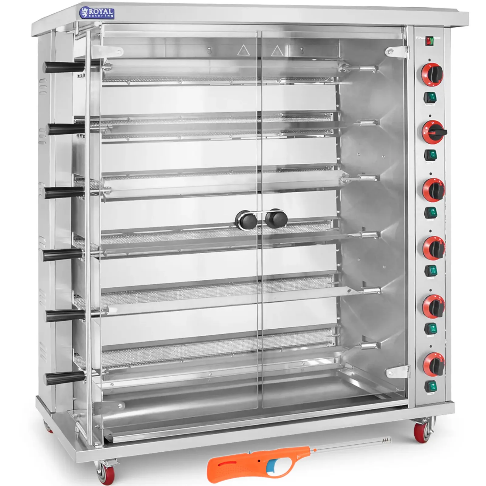Gázos forgóspit akár 30 csirkéhez, 6 nyárssal, propán-bután, 30 kW