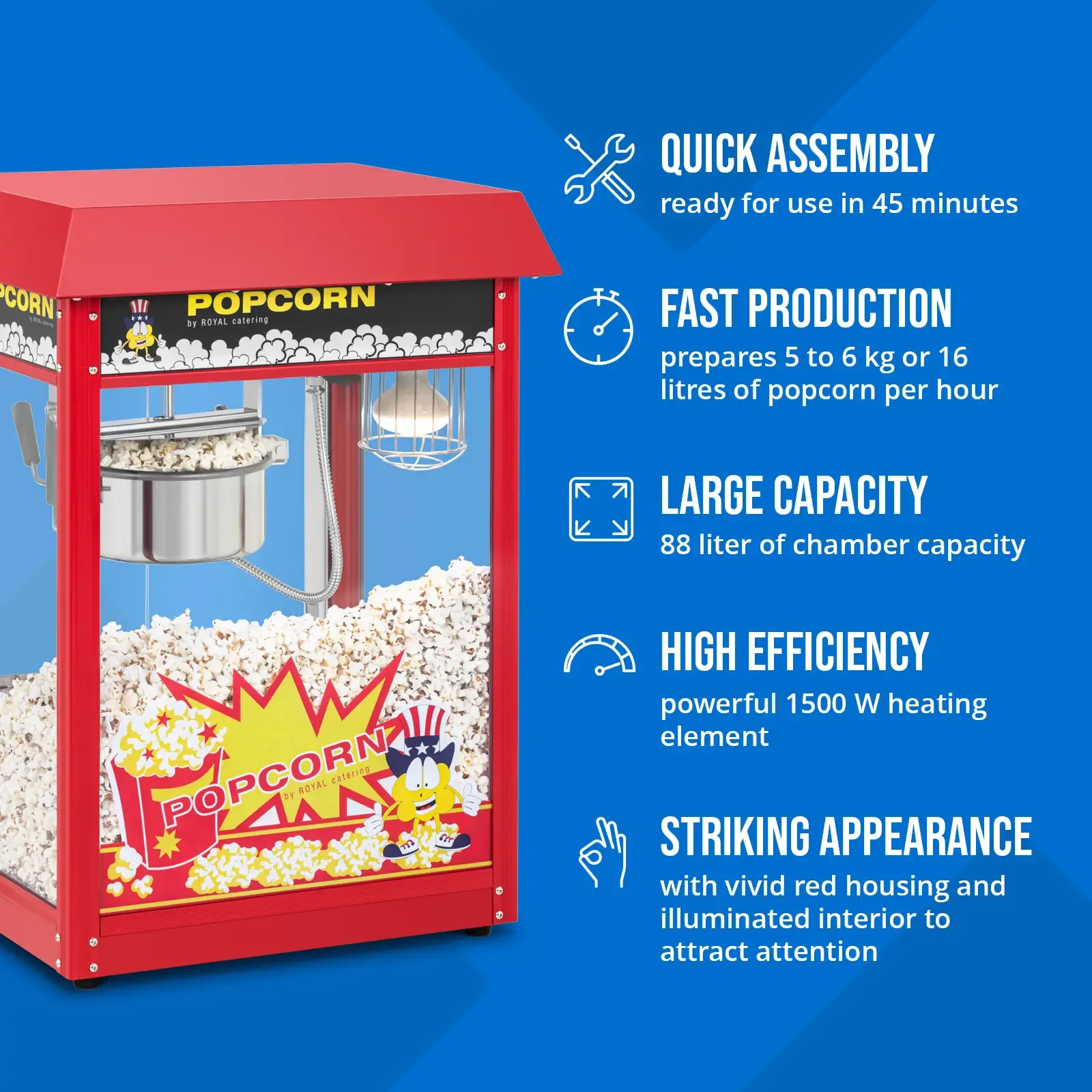 Aparat de popcorn retro 1500 W 5 kg/h - Roșu 3