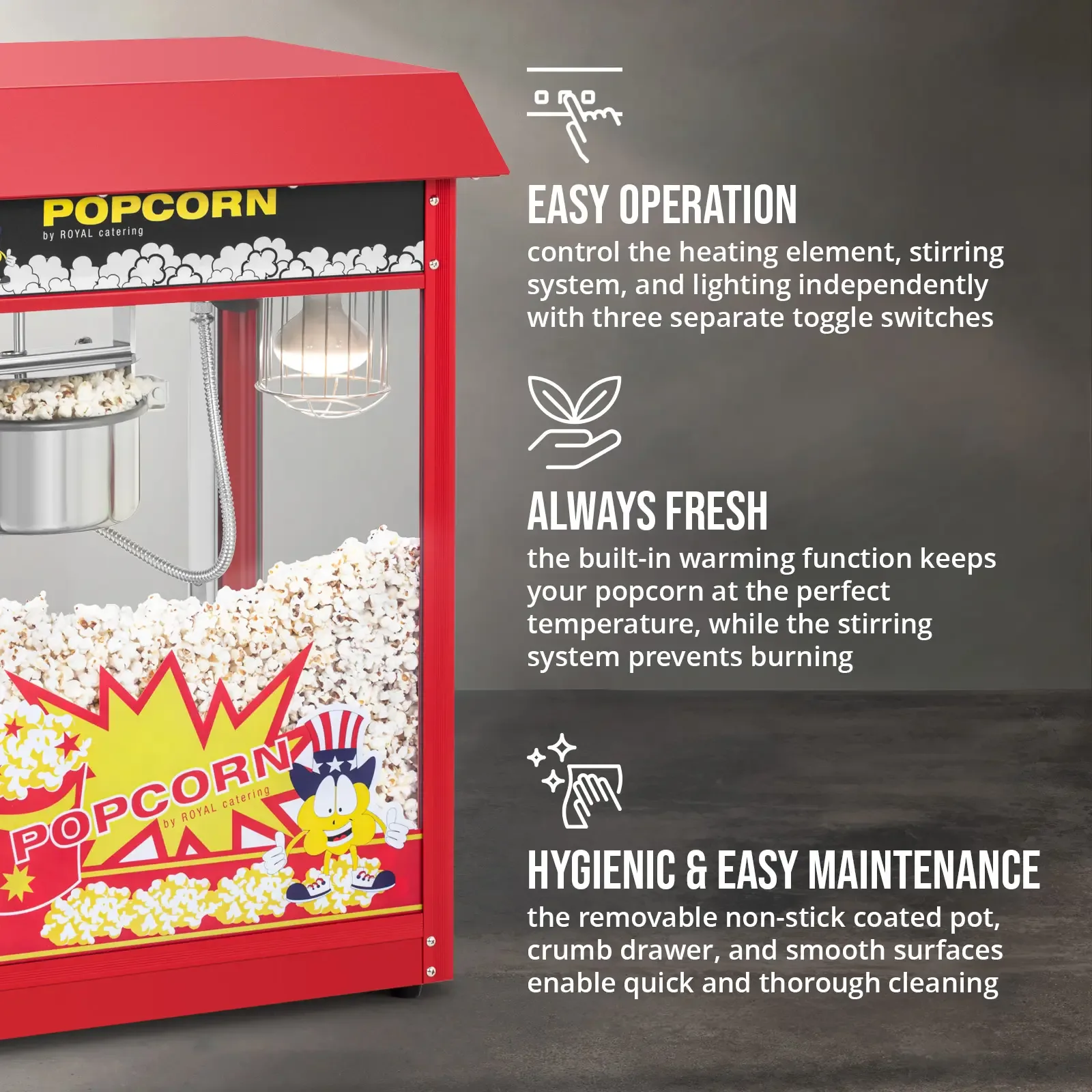 Aparat de popcorn retro 1500 W 5 kg/h - Roșu 6
