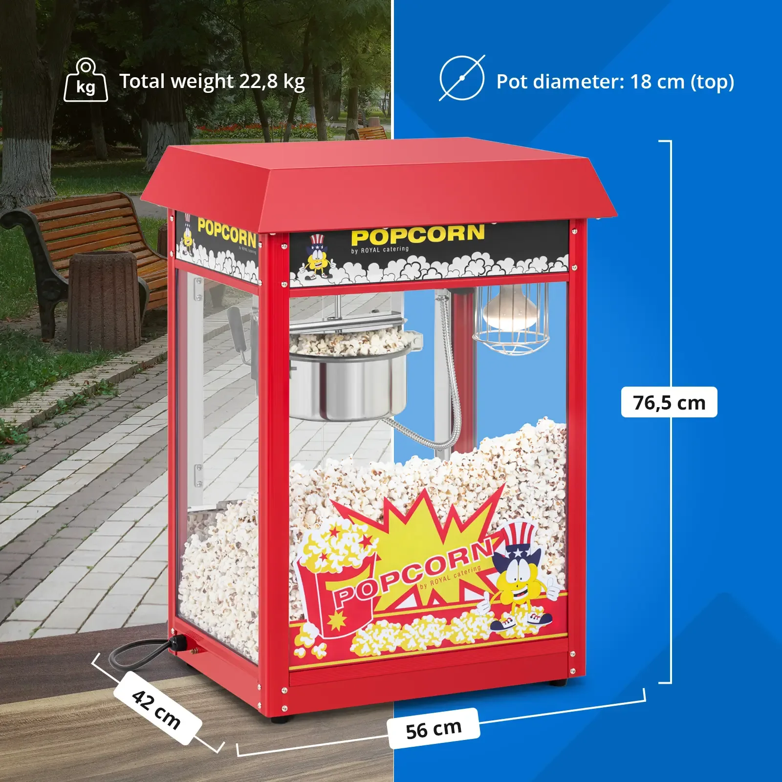 Aparat de popcorn retro 1500 W 5 kg/h - Roșu 7