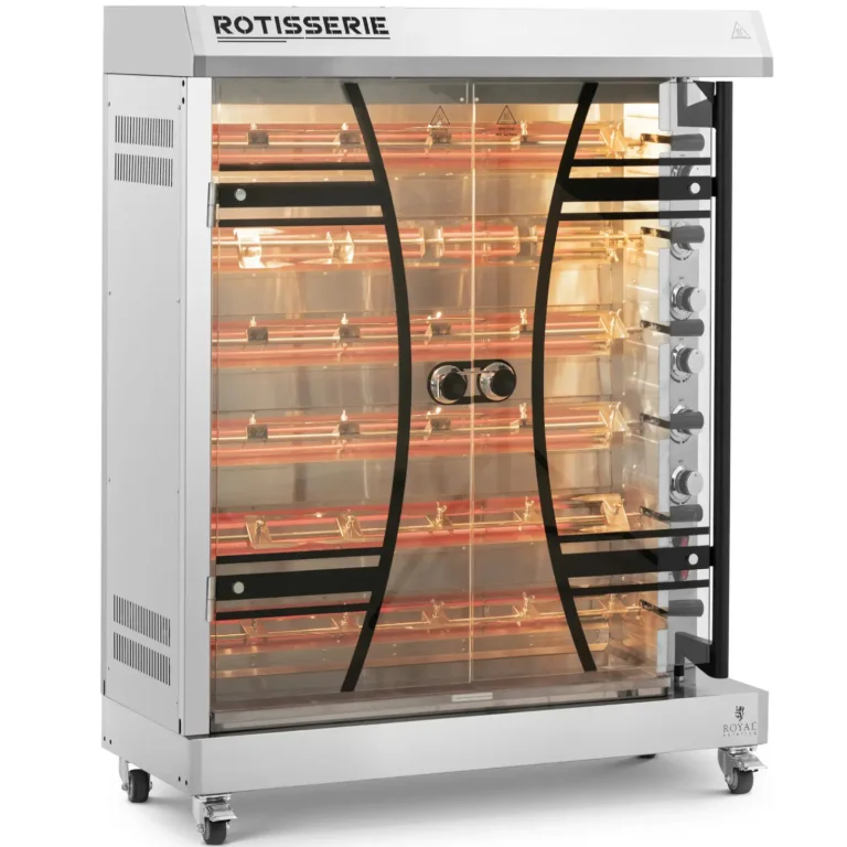 Elektromos csirkesütő, 6 nyárssal 36 csirkéhez, 12 000 W